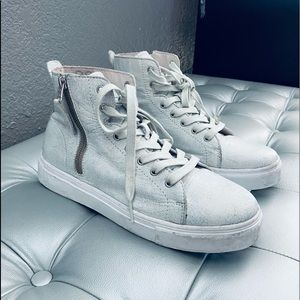 Blackstone Crackled Leather High Top Sneakers